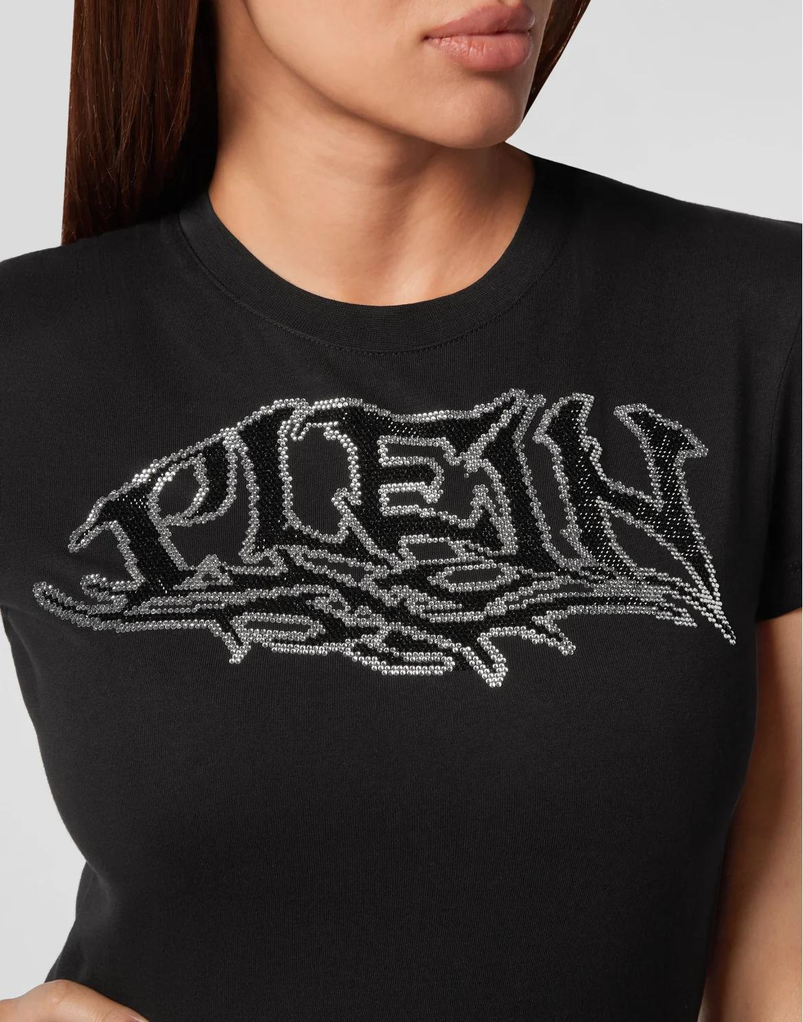 T-shirt Round Neck Sexy Pure Fit Crystal, цвет: Черный