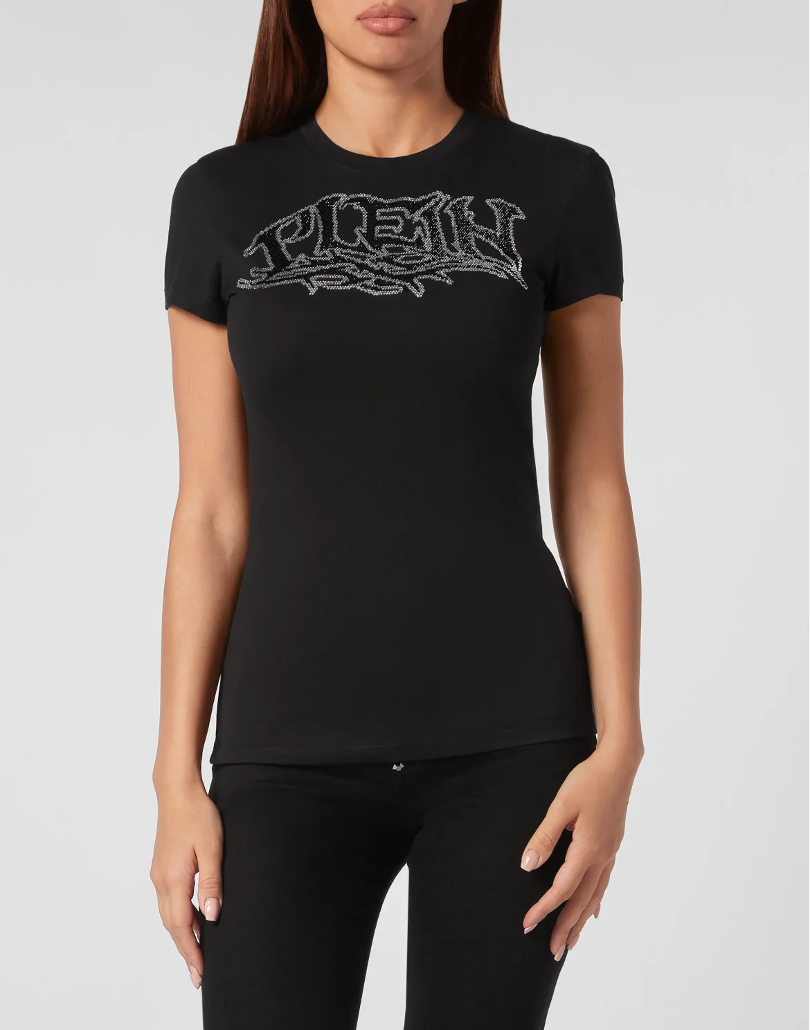 T-shirt Round Neck Sexy Pure Fit Crystal, цвет: Черный