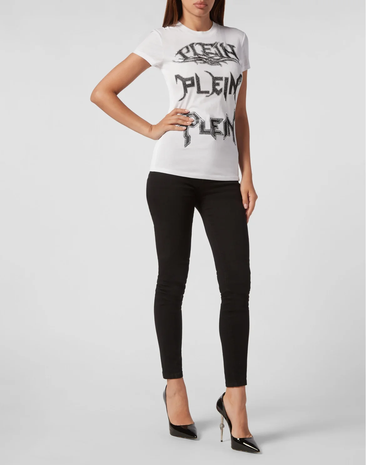 T-shirt Round Neck Sexy Pure Fit Crystal, цвет: Белый
