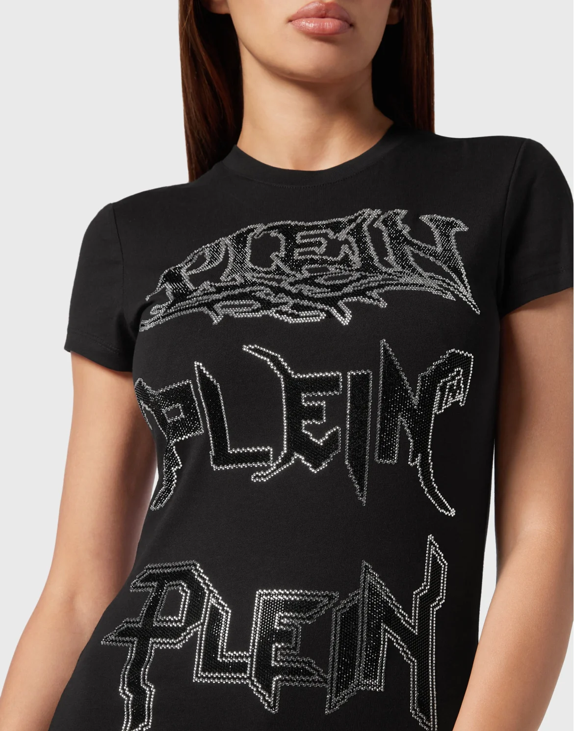 T-shirt Round Neck Sexy Pure Fit Crystal, цвет: Черный
