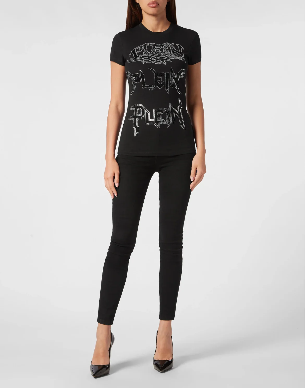 T-shirt Round Neck Sexy Pure Fit Crystal, цвет: Черный