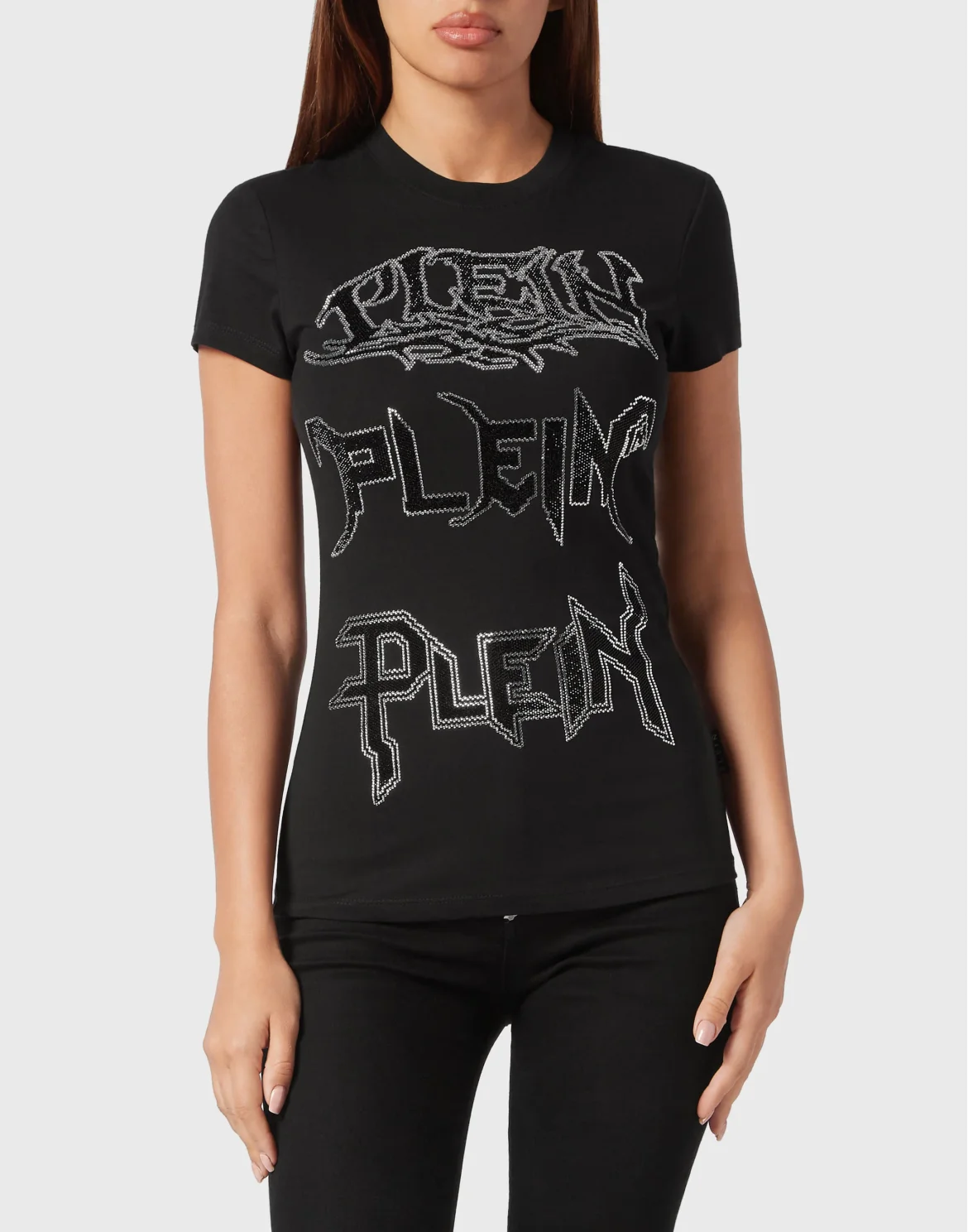 T-shirt Round Neck Sexy Pure Fit Crystal, цвет: Черный
