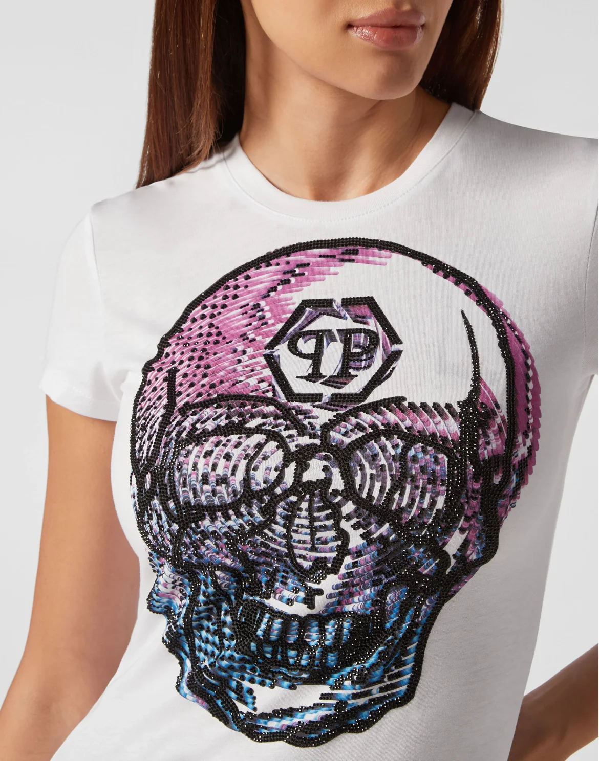 T-shirt Round Neck Sexy Pure Fit Skull, цвет: Белый