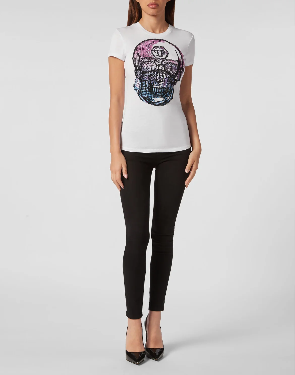 T-shirt Round Neck Sexy Pure Fit Skull, цвет: Белый
