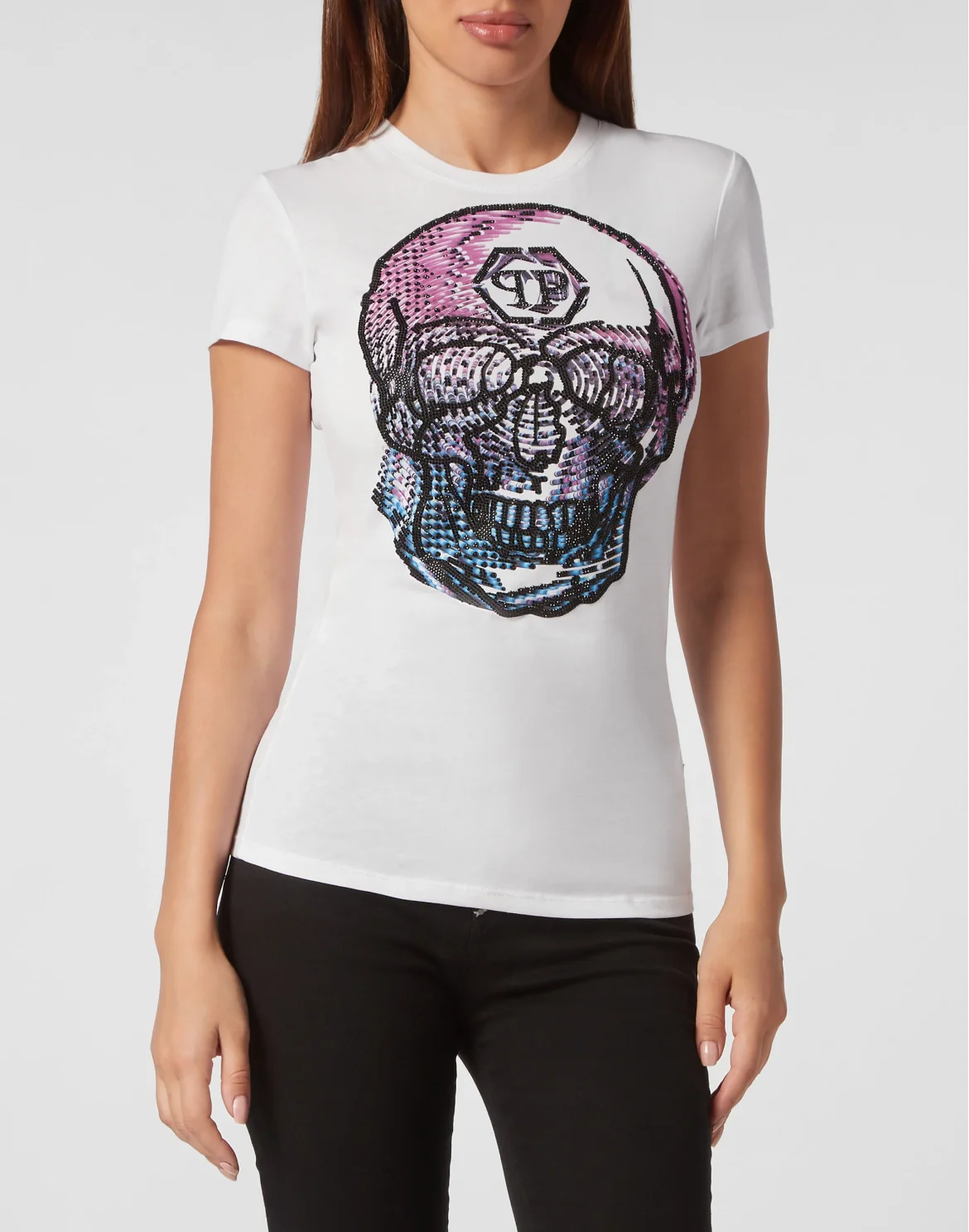 T-shirt Round Neck Sexy Pure Fit Skull, цвет: Белый