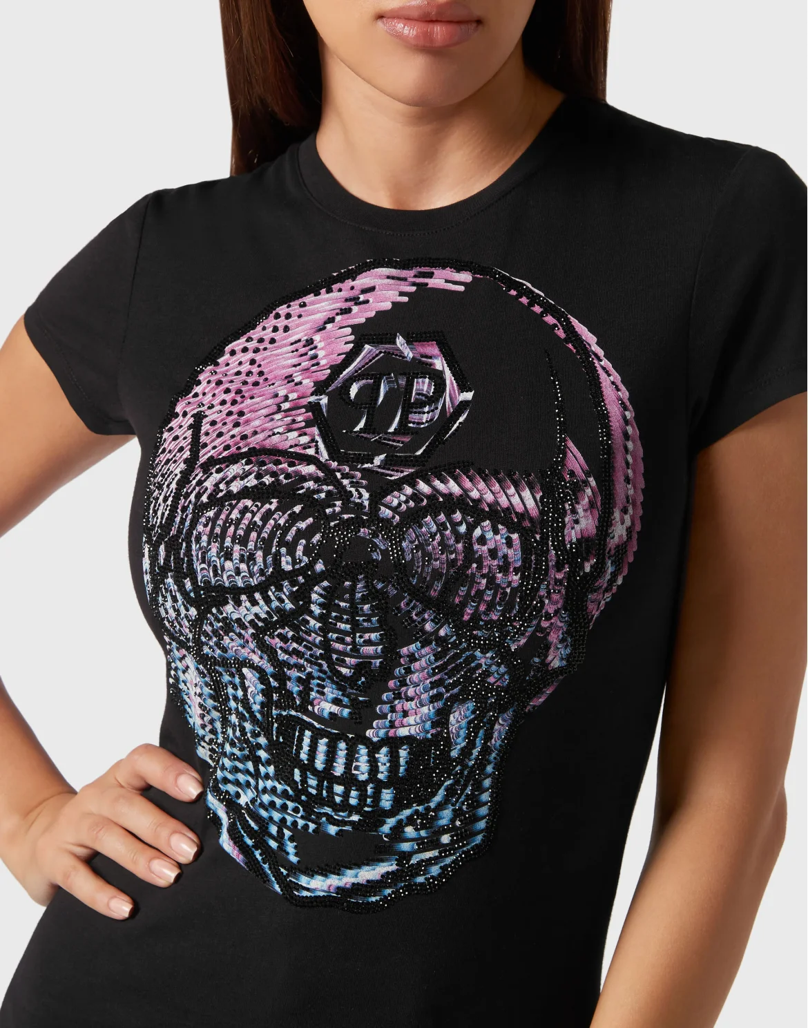 T-shirt Round Neck Sexy Pure Fit Skull, цвет: Черный