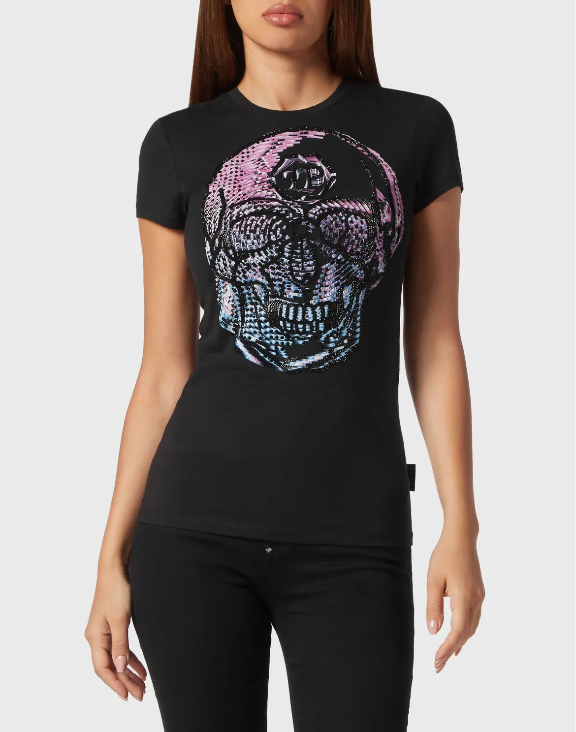 T-shirt Round Neck Sexy Pure Fit Skull, цвет: Черный