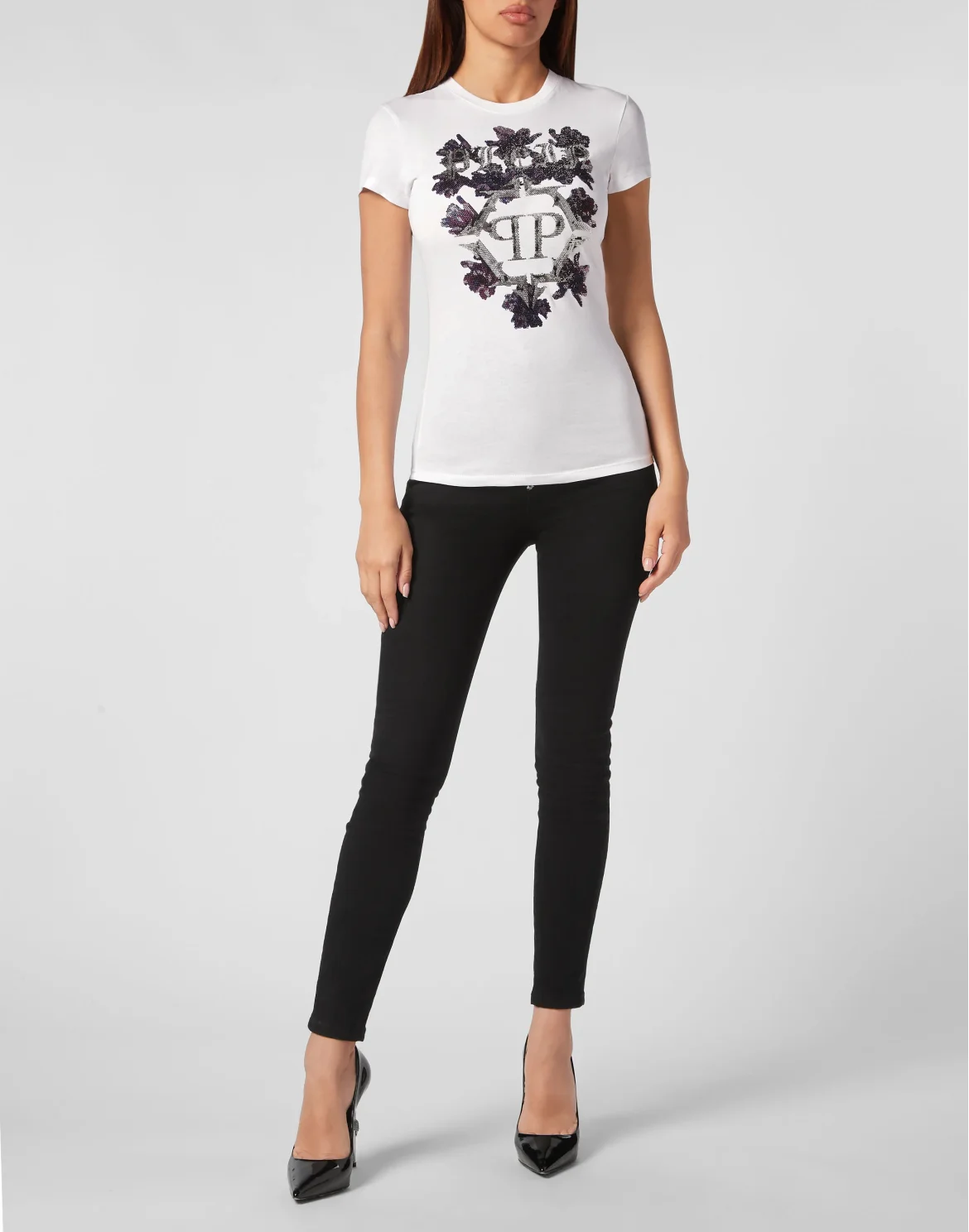 T-shirt Round Neck Sexy Pure Fit Flowers, цвет: Белый