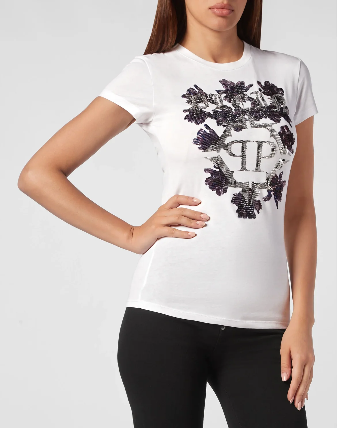 T-shirt Round Neck Sexy Pure Fit Flowers, цвет: Белый