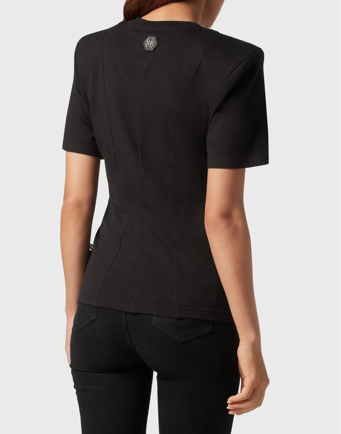Padded Shoulder T-shirt Sexy Pure Fit Flowers, цвет: Черный