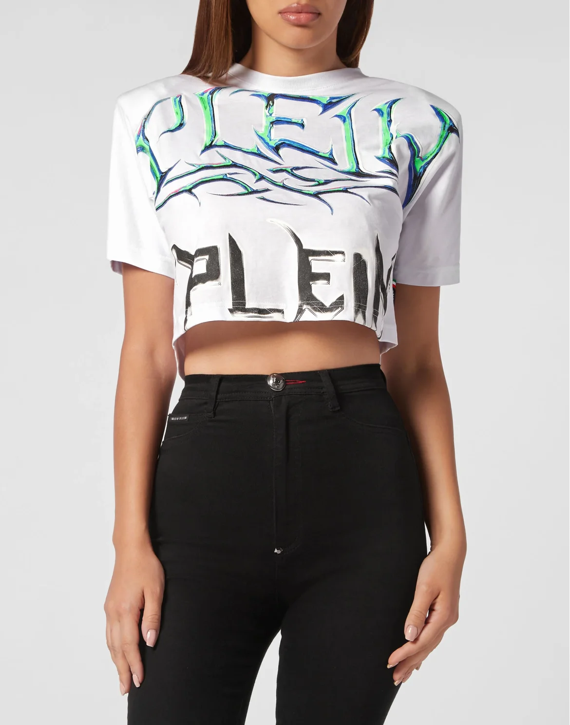 Padded Shoulder Cropped Top Lettering, цвет: Белый