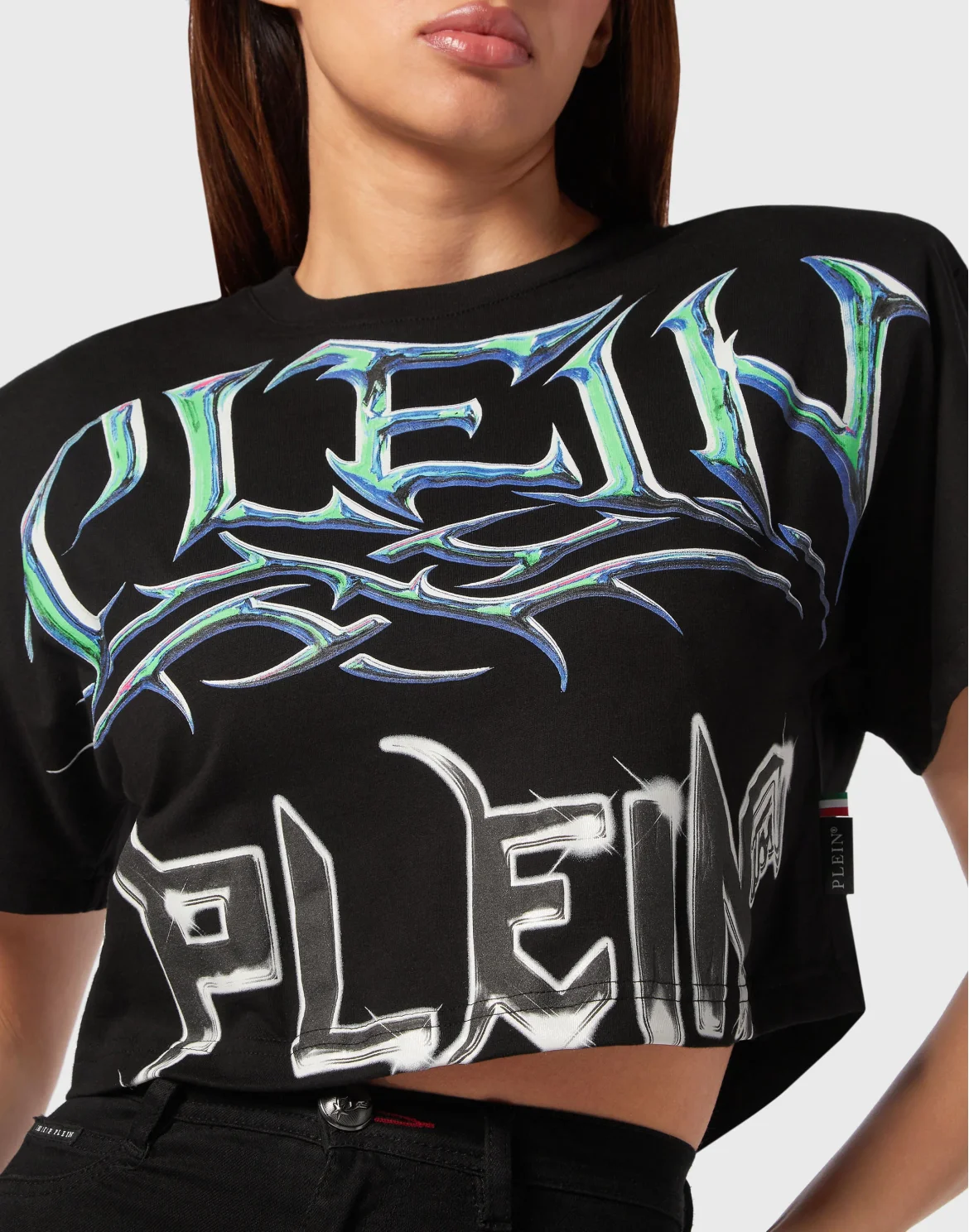 Padded Shoulder Cropped Top Lettering, цвет: Черный