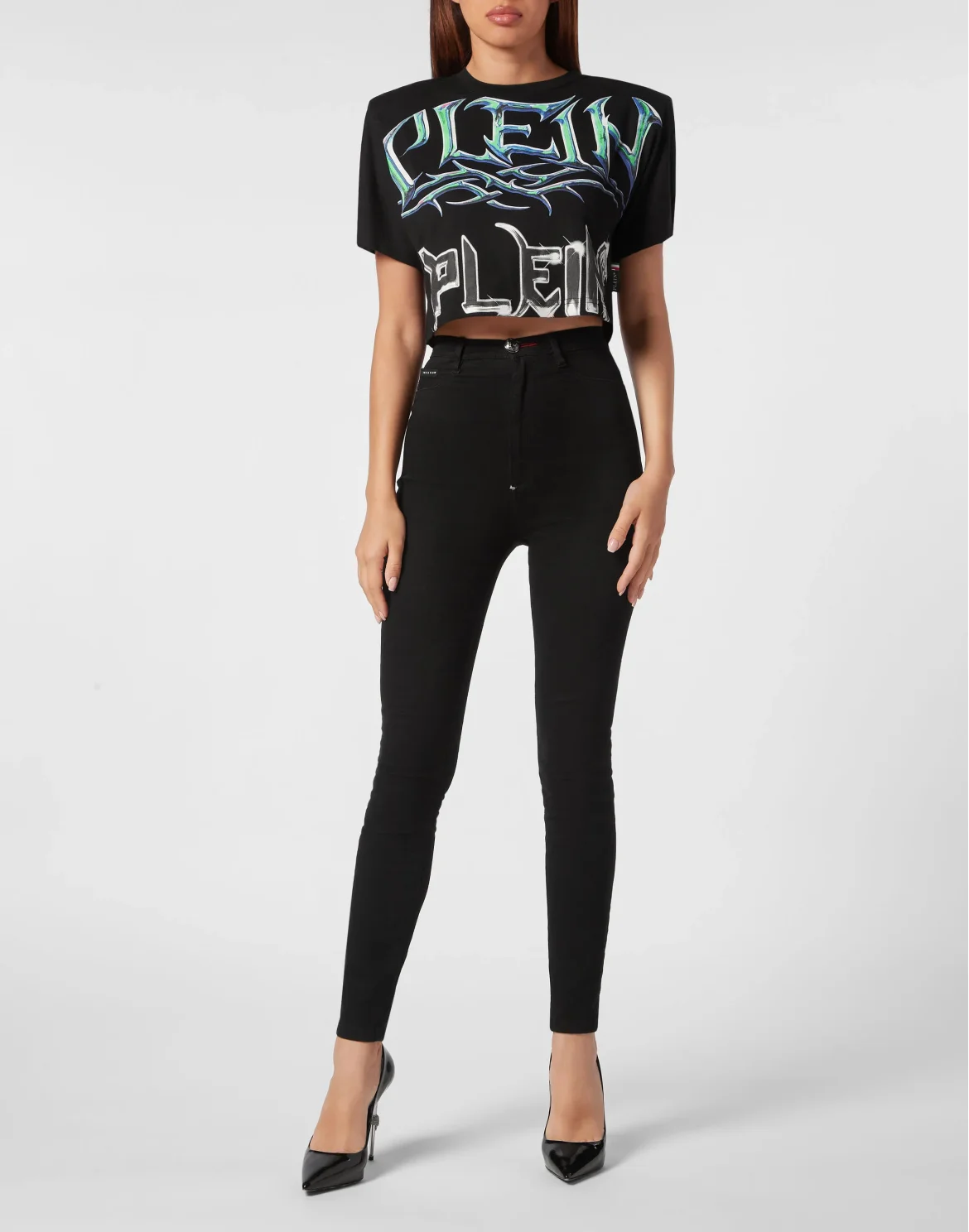 Padded Shoulder Cropped Top Lettering, цвет: Черный