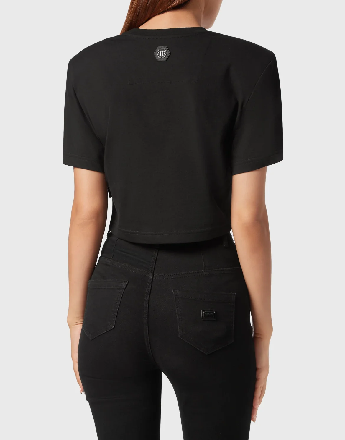 Padded Shoulder Cropped Top Lettering, цвет: Черный