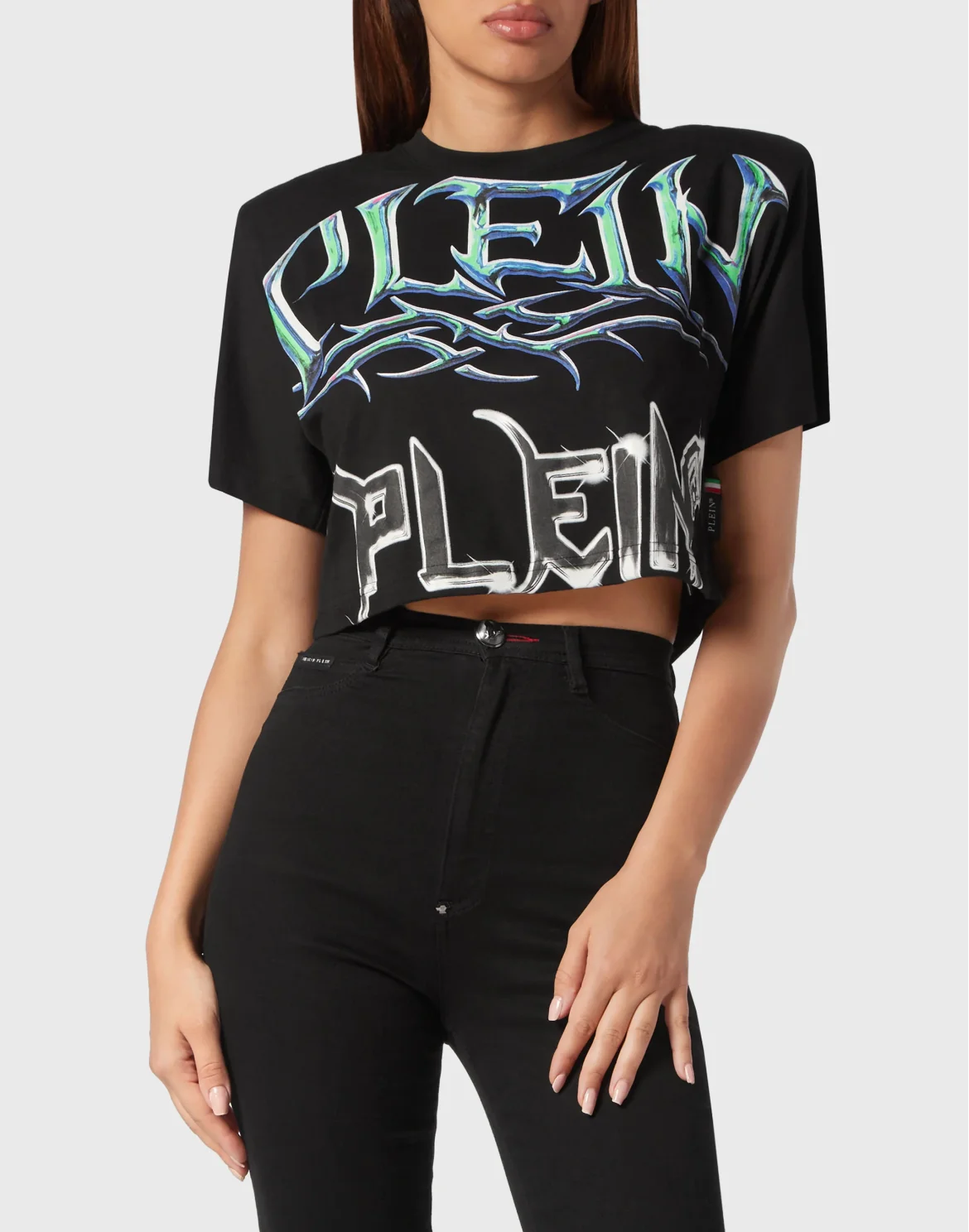 Padded Shoulder Cropped Top Lettering, цвет: Черный
