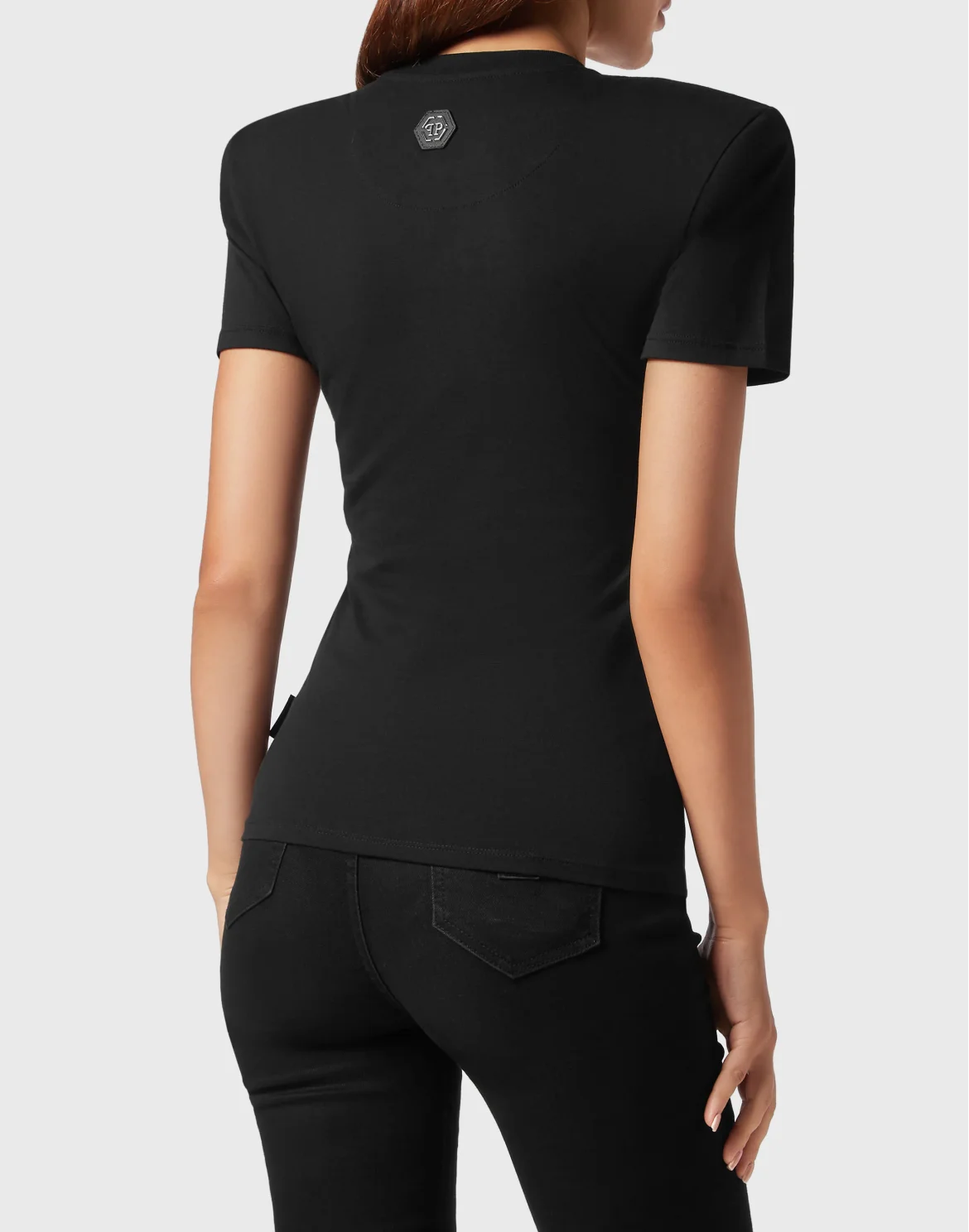 Padded Shoulder Sleeveless T-Shirt Sexy Pure Fit with Crystals Teddy Bear, цвет: Черный