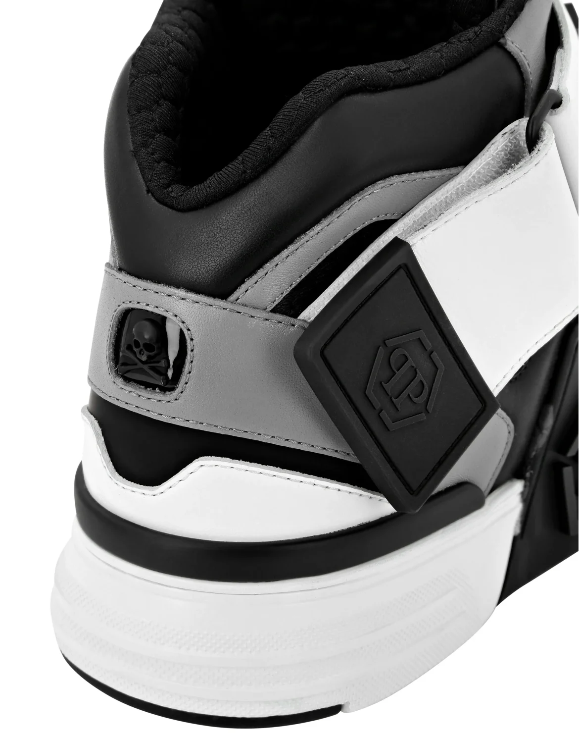 Mix Leather Mid-Top Sneakers Gothic Plein, цвет: Серый