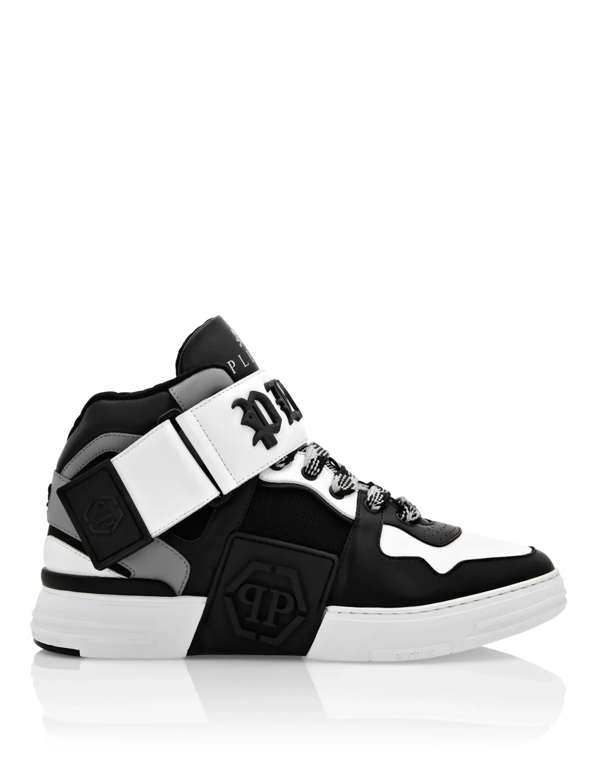 Mix Leather Mid-Top Sneakers Gothic Plein, цвет: Серый