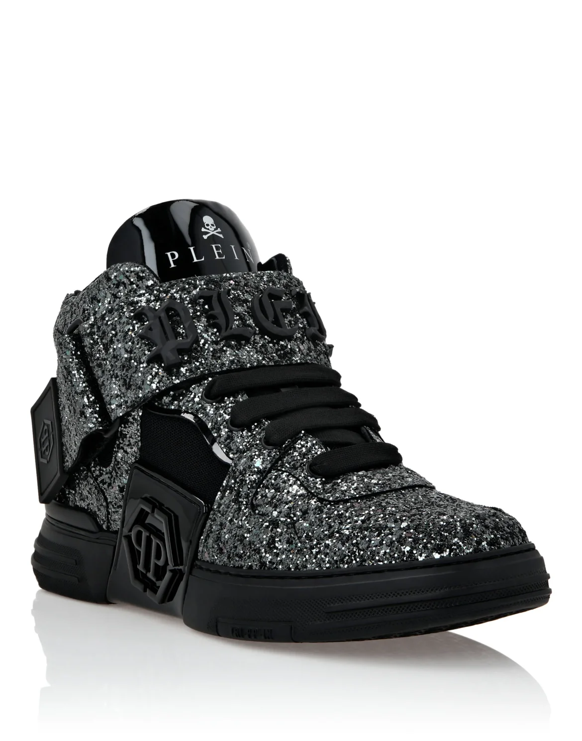 Patent Leather Mid-Top Sneakers with Glitter Gothic Plein, цвет: Черный