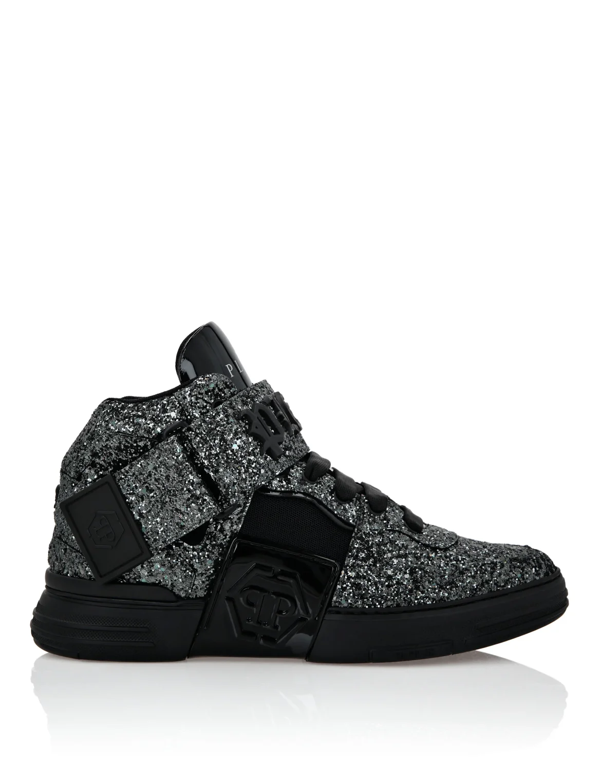 Patent Leather Mid-Top Sneakers with Glitter Gothic Plein, цвет: Черный