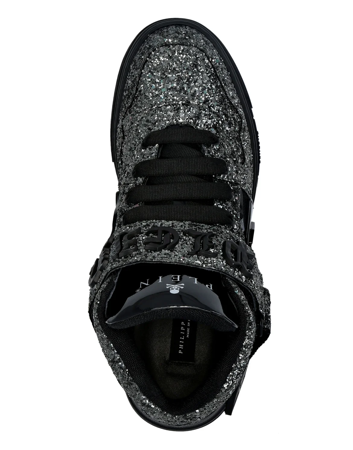 Patent Leather Mid-Top Sneakers with Glitter Gothic Plein, цвет: Черный