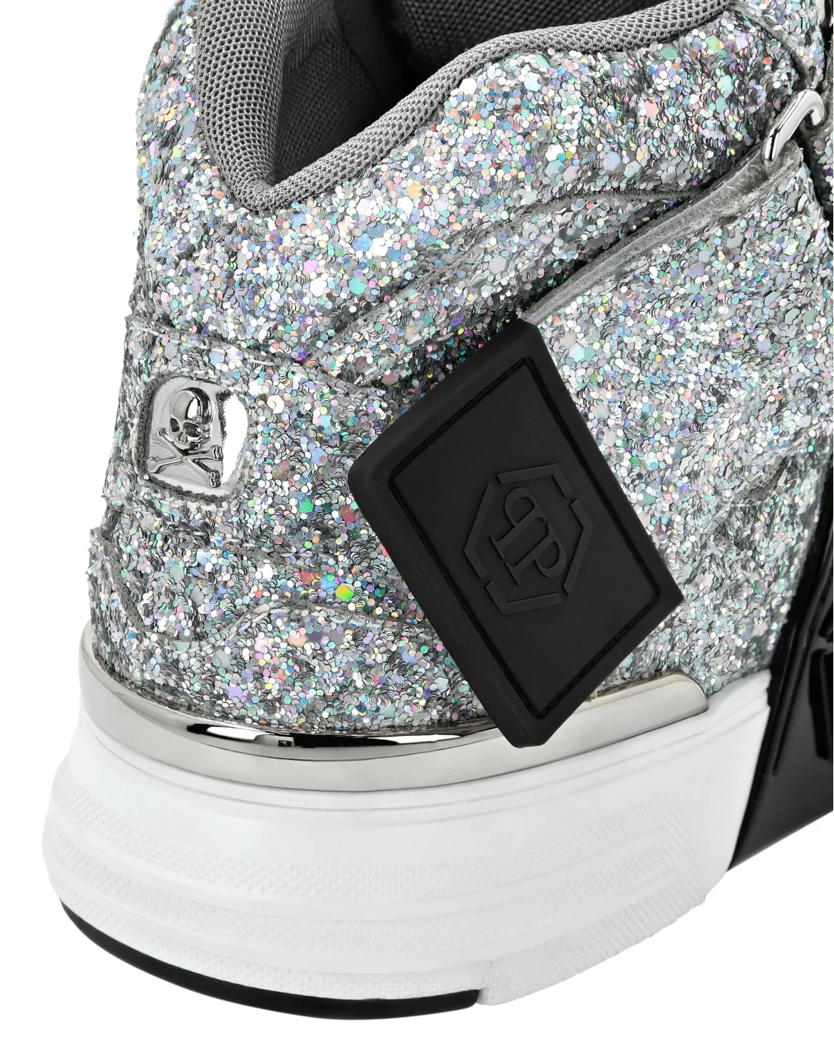 Patent Leather Mid-Top Sneakers with Glitter Gothic Plein, цвет: Серебристый