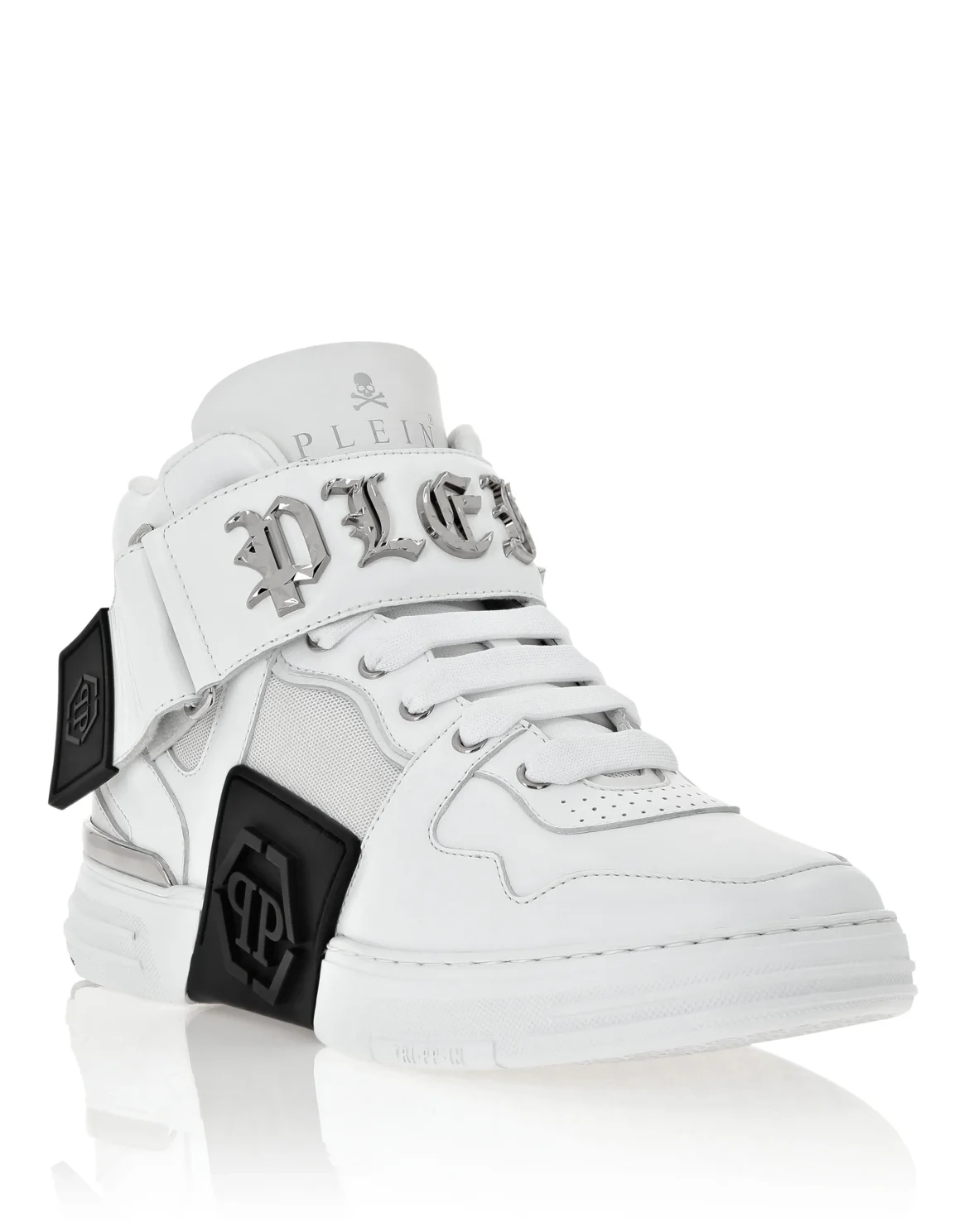 Mix Leather Mid-Top Sneakers Gothic Plein, цвет: Белый