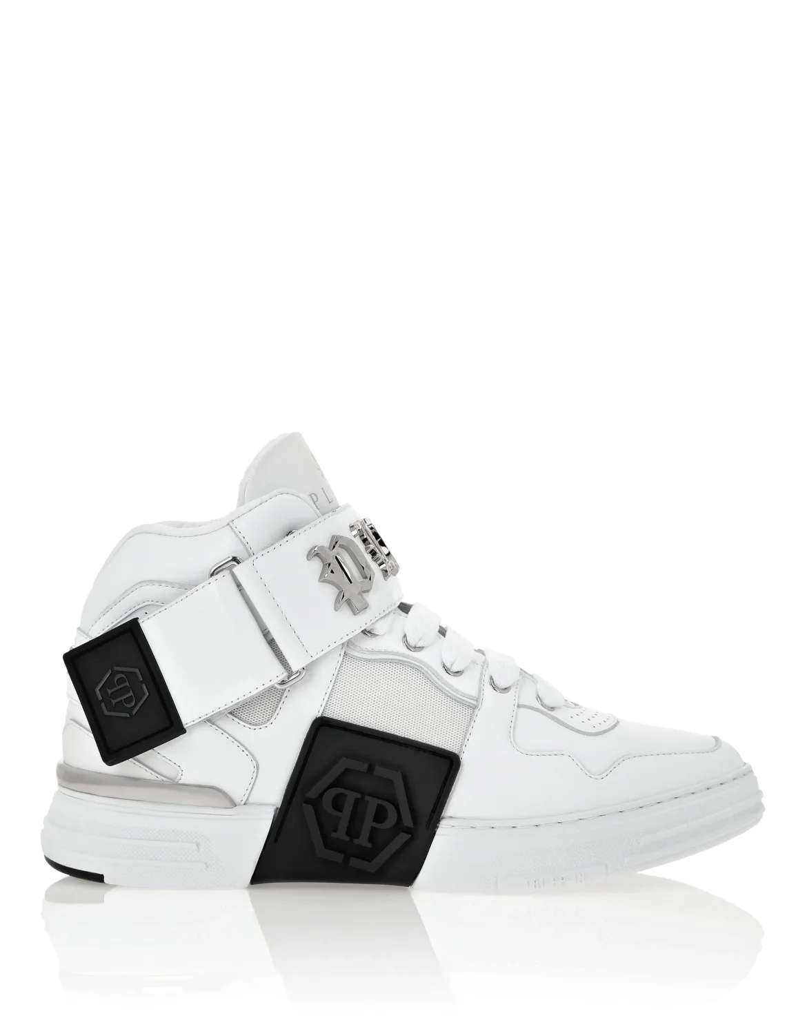 Mix Leather Mid-Top Sneakers Gothic Plein, цвет: Белый