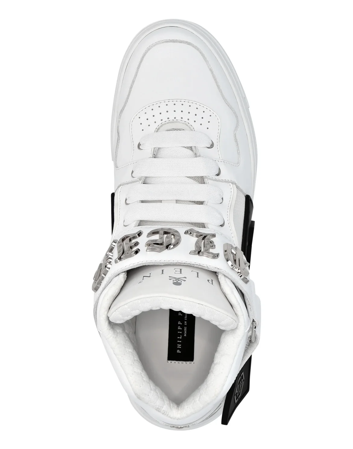 Mix Leather Mid-Top Sneakers Gothic Plein, цвет: Белый