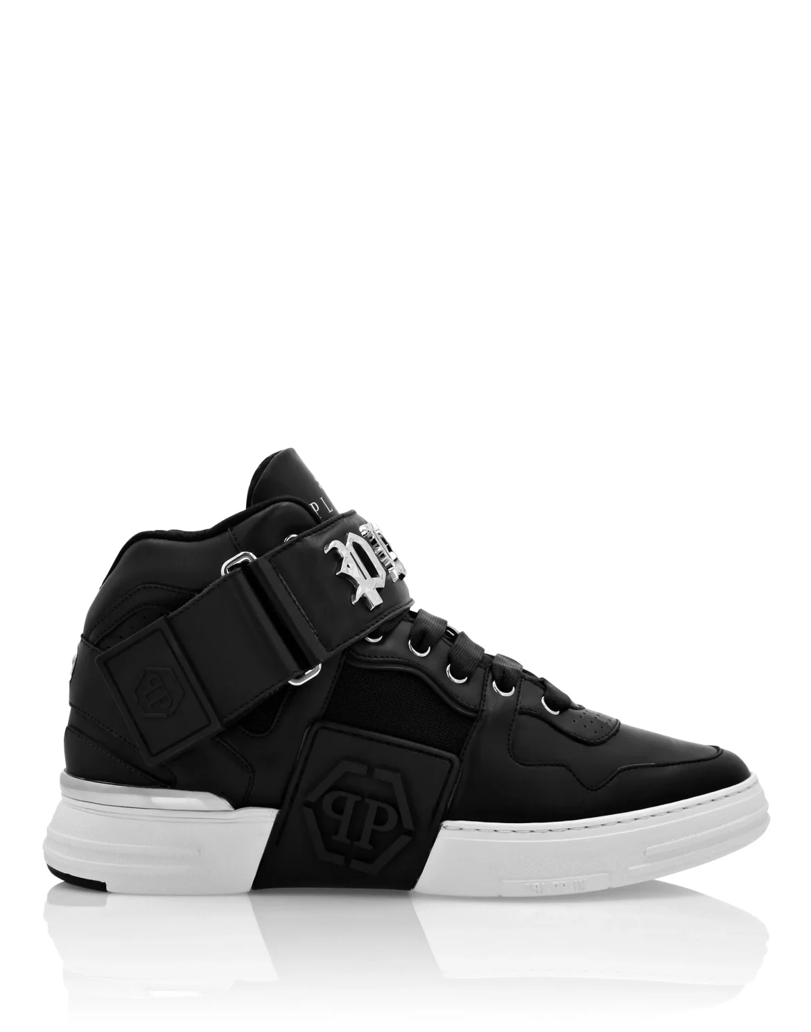 Mix Leather Mid-Top Sneakers Gothic Plein, цвет: Черный