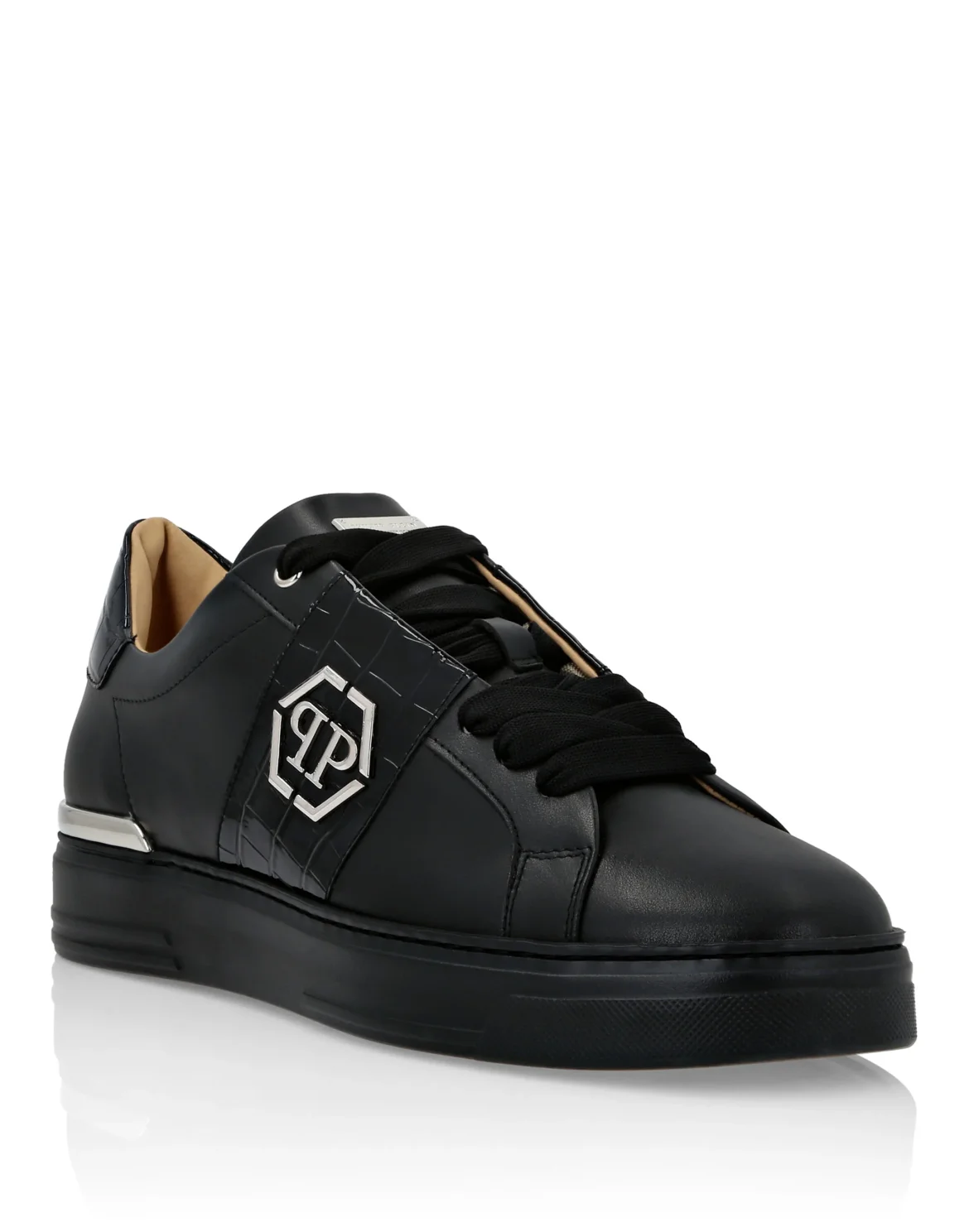 Leather Lo-Top Sneakers, цвет: Черный