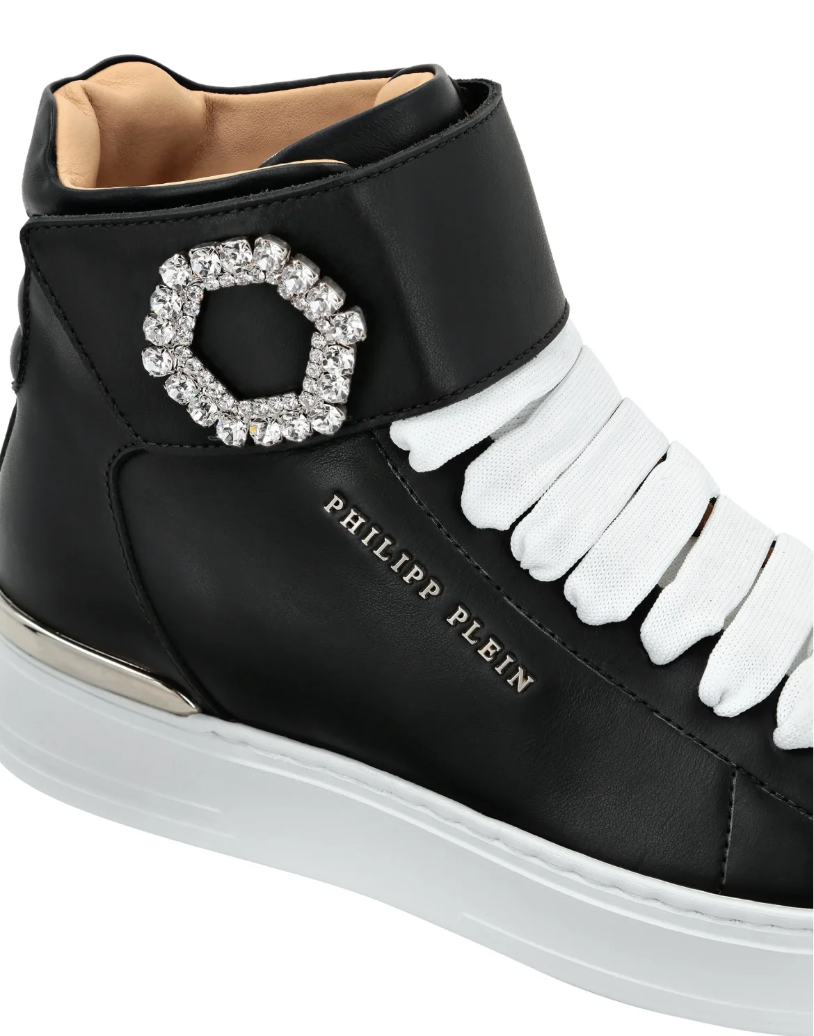 Leather Hi-Top Sneakers Crystal, цвет: Черный