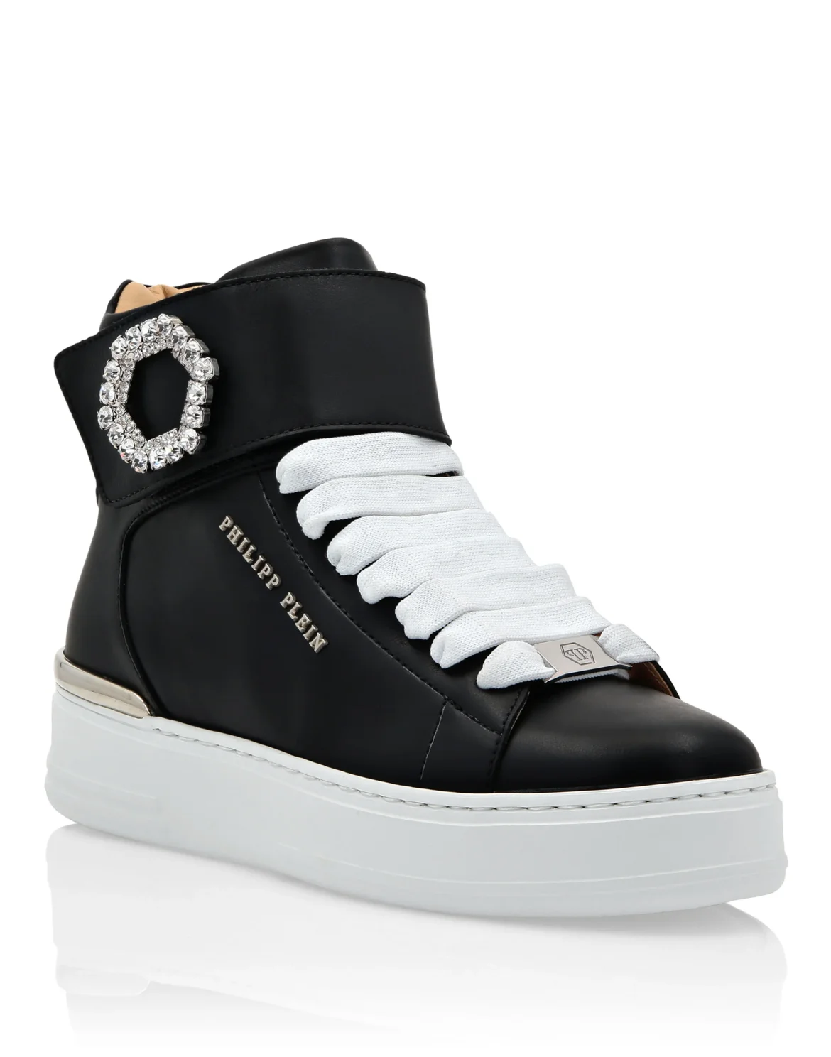 Leather Hi-Top Sneakers Crystal, цвет: Черный