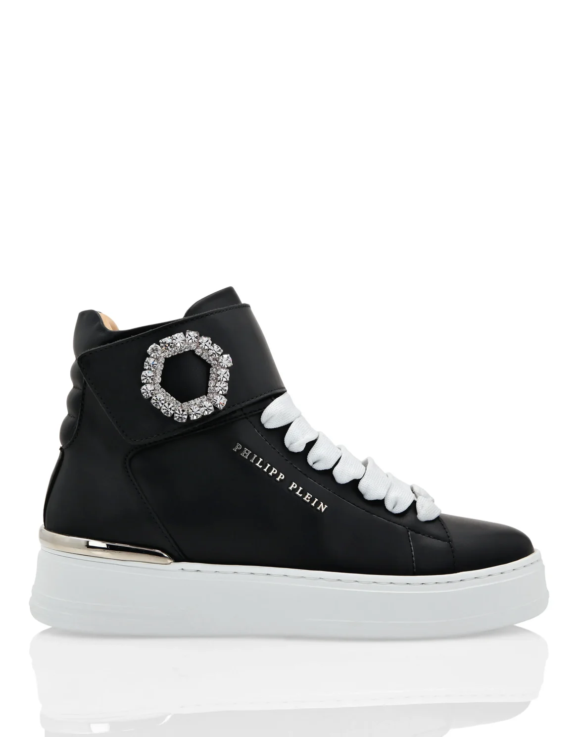 Leather Hi-Top Sneakers Crystal, цвет: Черный