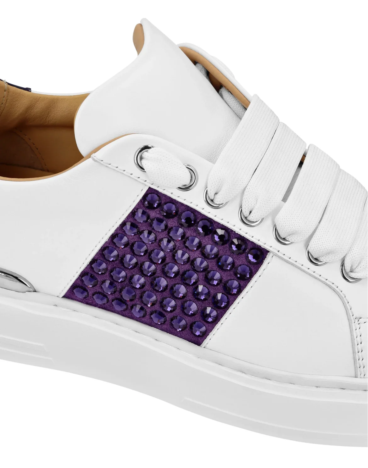 Mix Leather Lo-Top Sneakers Crystal, цвет: Белый