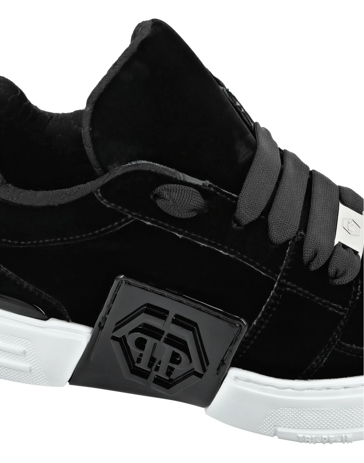Patent Leather & Velvet Lo-Top Sneakers Hexagon, цвет: Черный
