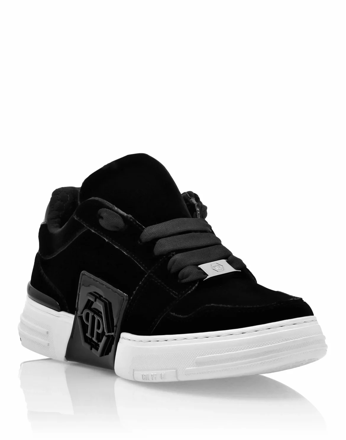 Patent Leather & Velvet Lo-Top Sneakers Hexagon, цвет: Черный