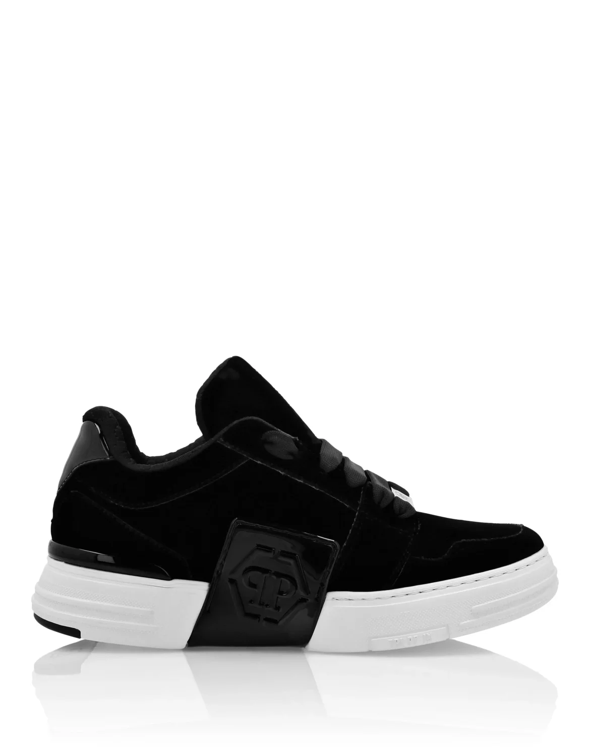 Patent Leather & Velvet Lo-Top Sneakers Hexagon, цвет: Черный