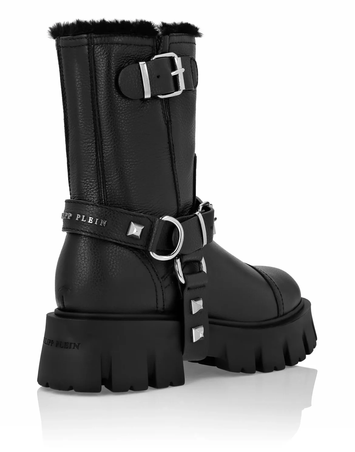 Leather Biker Boots Studs, цвет: Черный