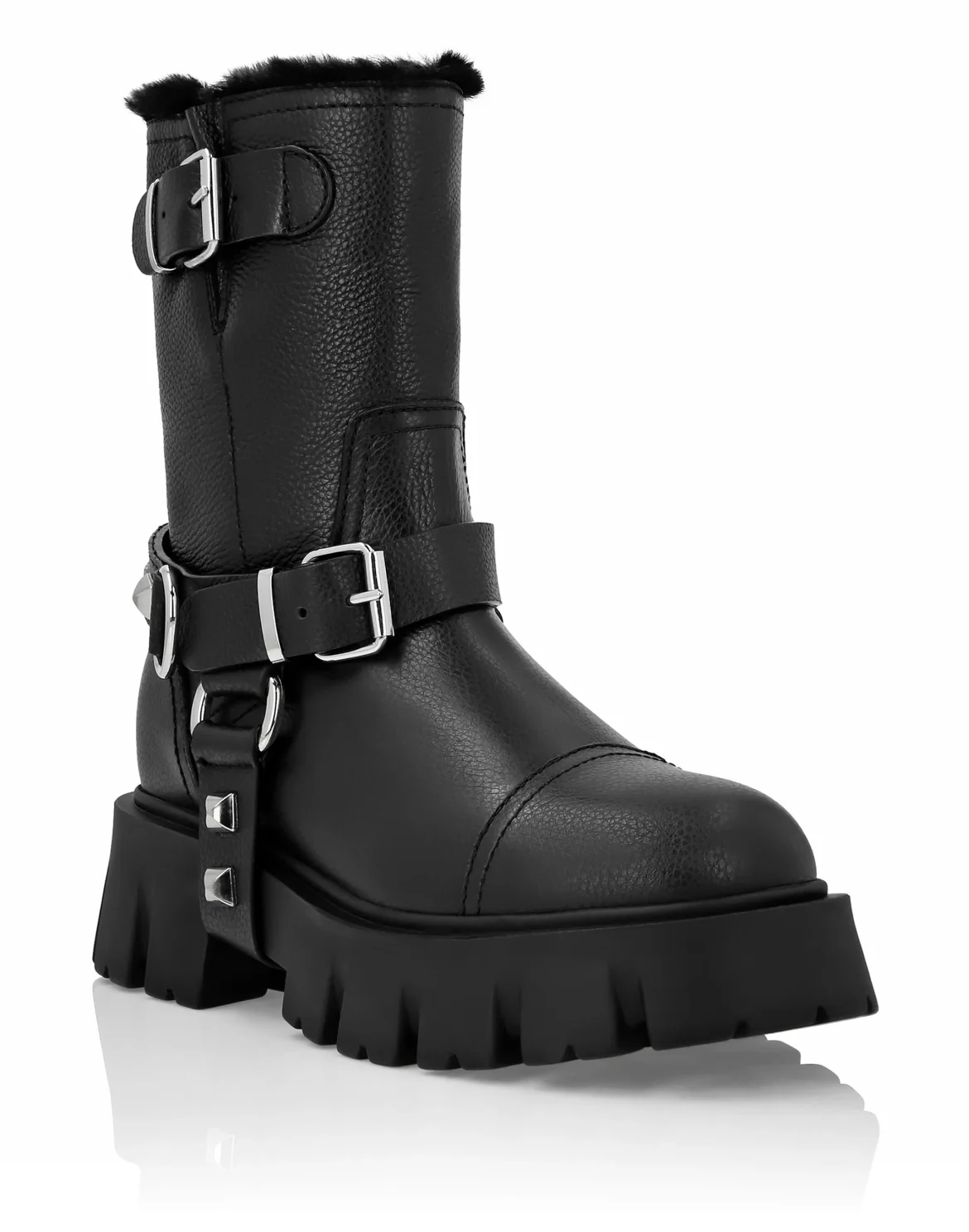 Leather Biker Boots Studs, цвет: Черный