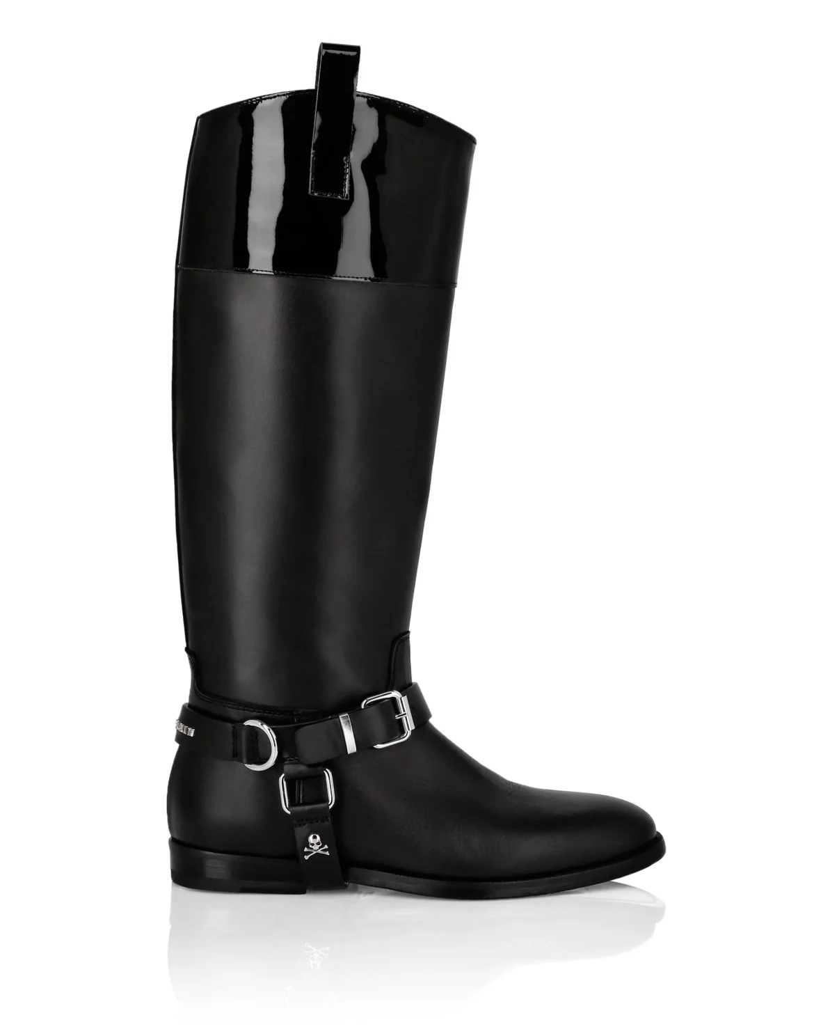Patent Leather Boots High Flat, цвет: Черный