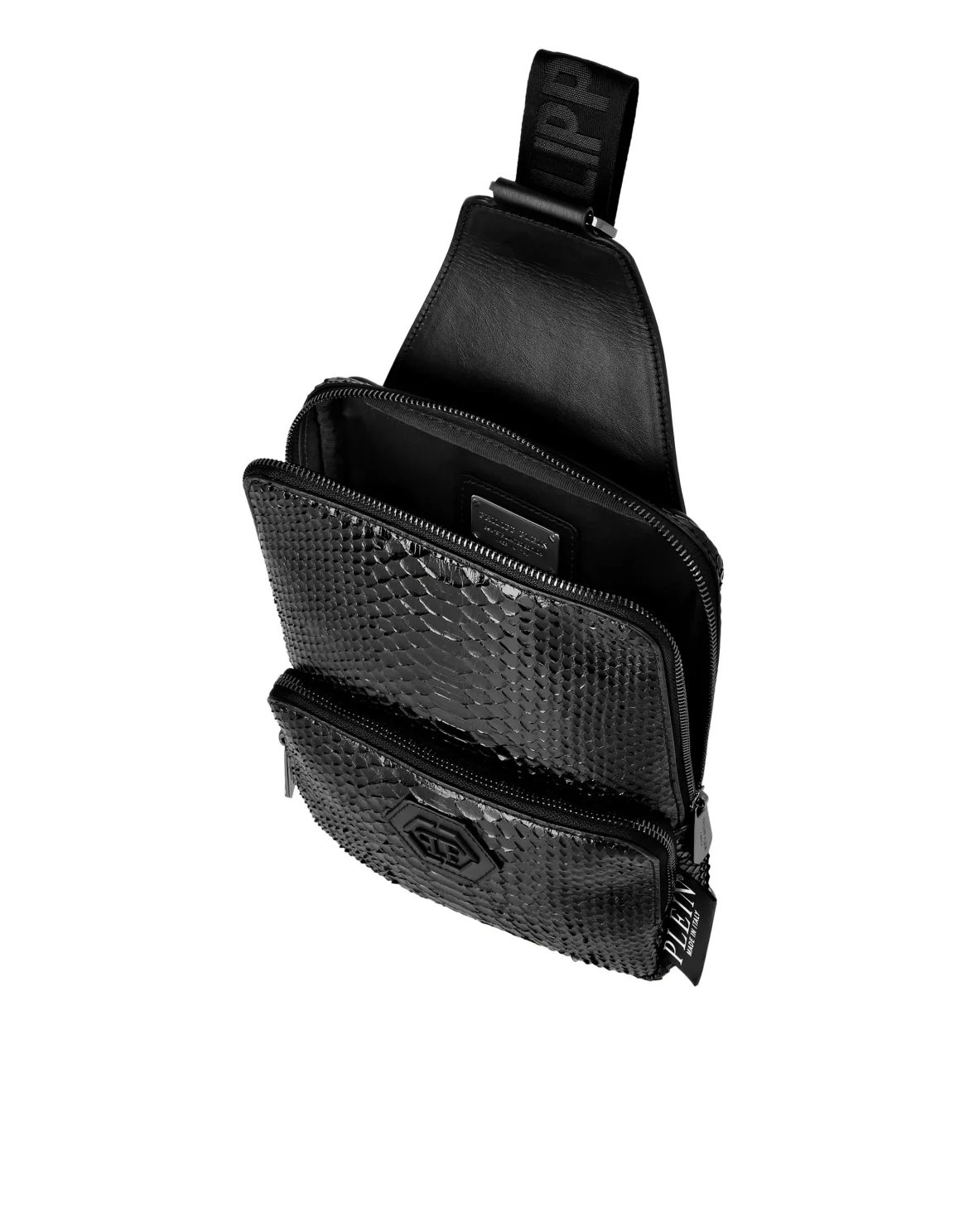 Python Leather Cross Body Hexagon, цвет: Черный
