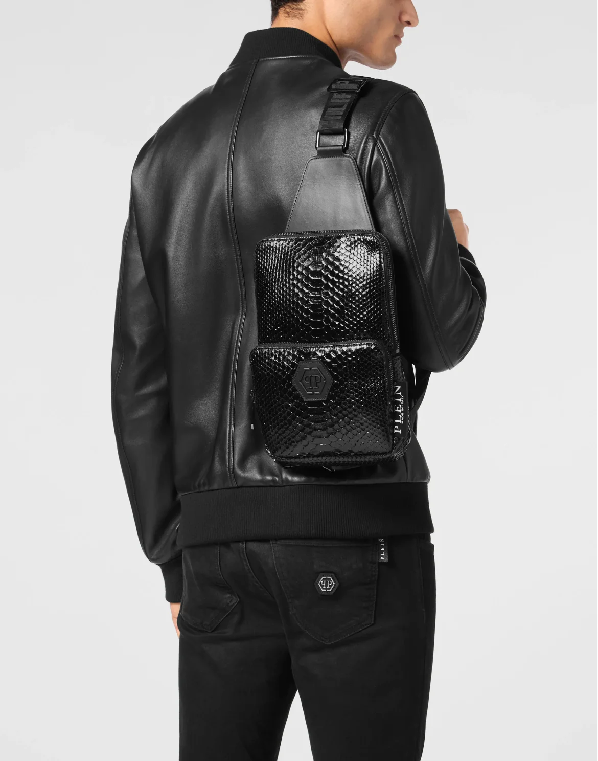 Python Leather Cross Body Hexagon, цвет: Черный