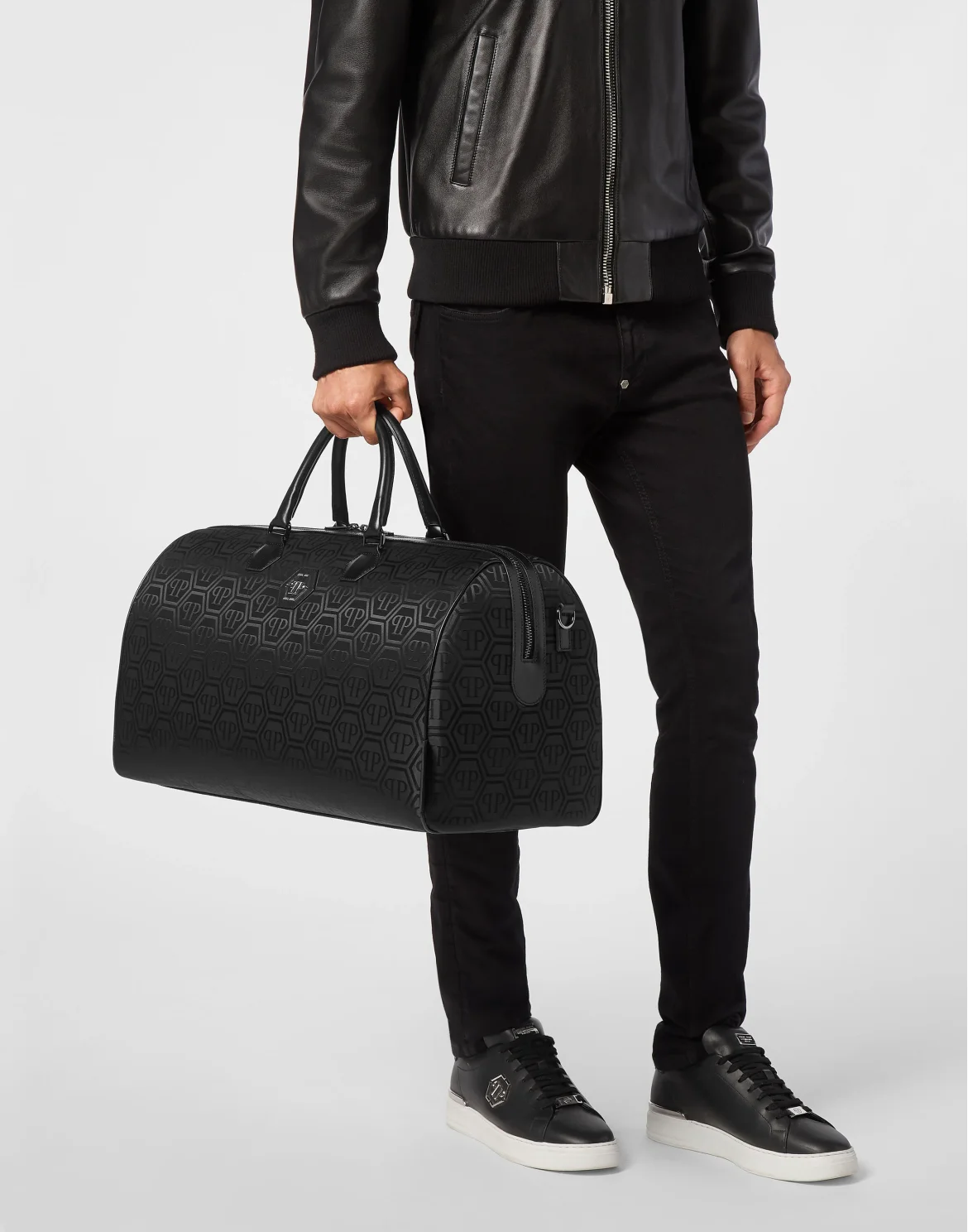 Nylon Jacquard Large Handle Bag Monogram, цвет: Черный