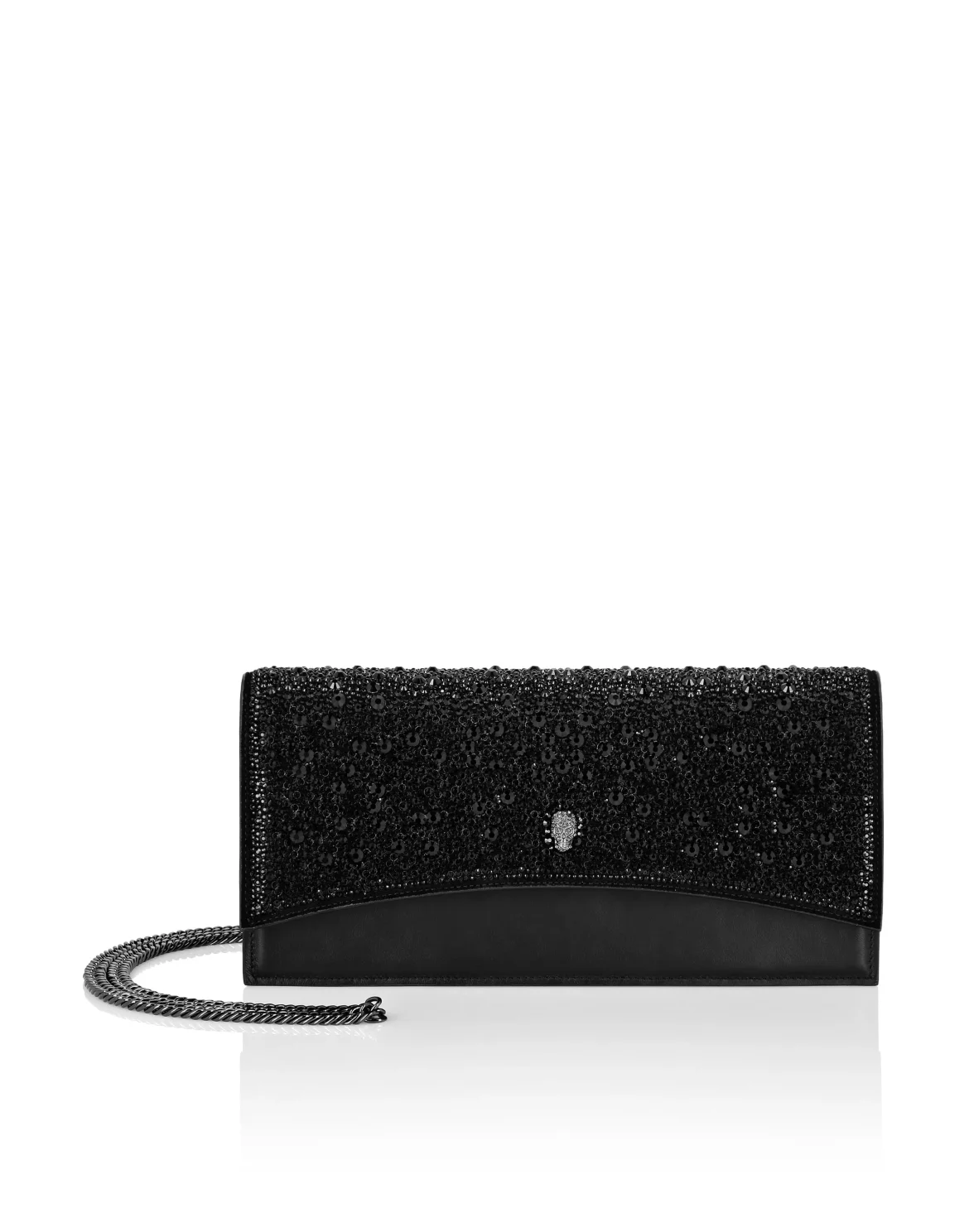 Suede Crystal Baguette Handle Bag Skull, цвет: Черный