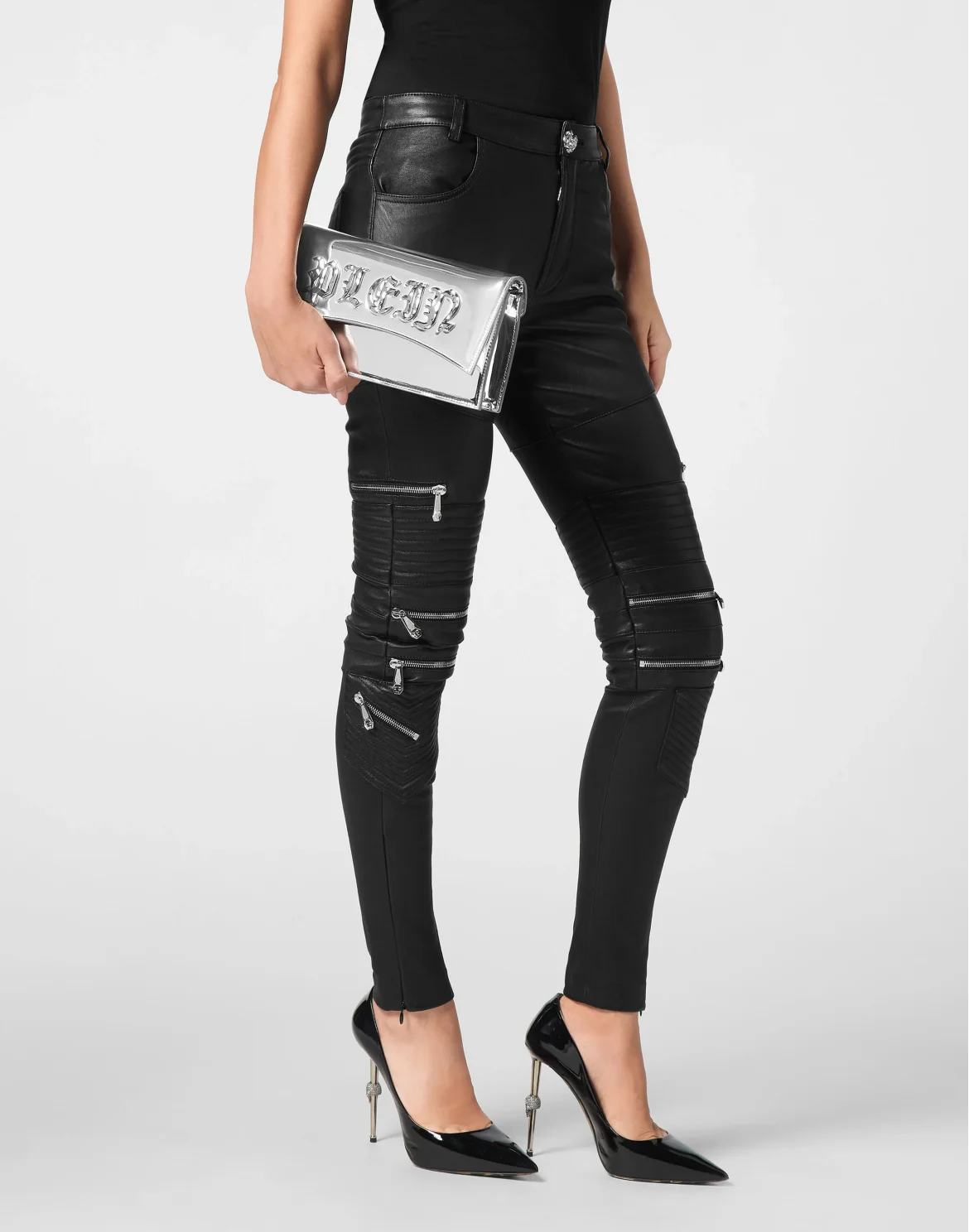 Synthetic Mirror Leather Baguette Gothic Plein, цвет: Серебристый