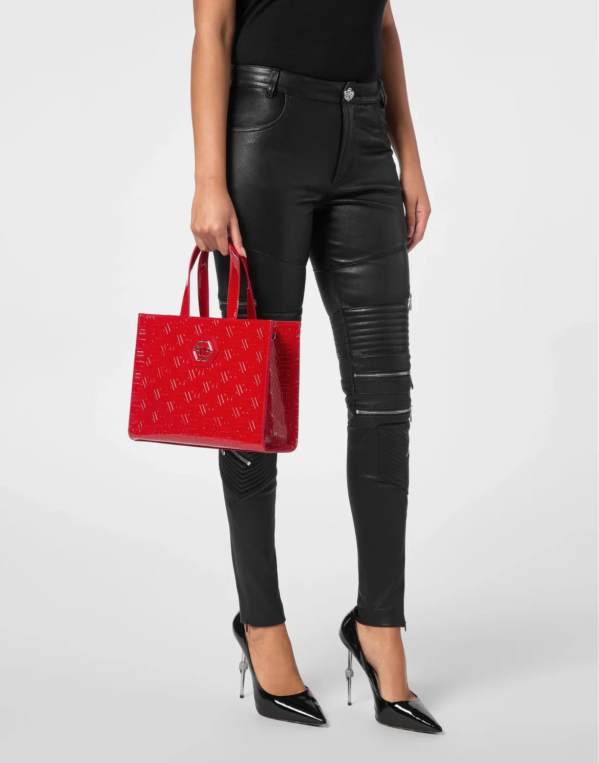 Patent Leather Medium Handle Bag Monogram, цвет: Красный