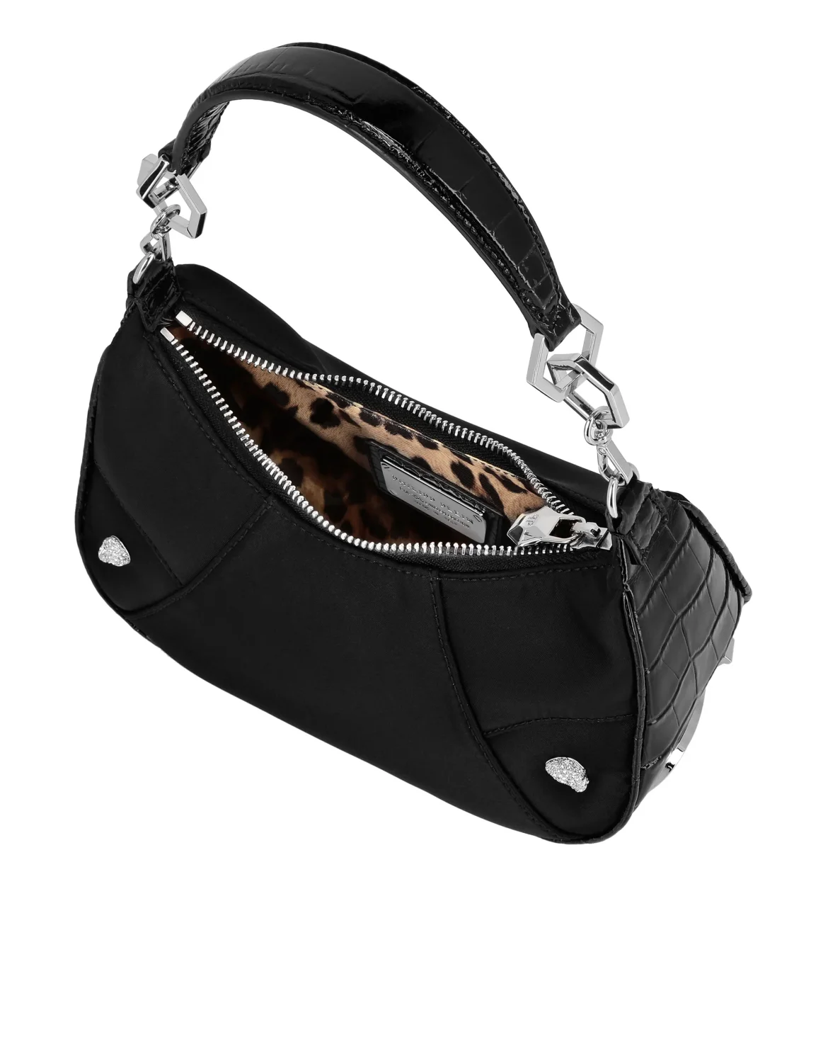 Nylon Crocco Shoulder Bag Gothic Plein, цвет: Черный