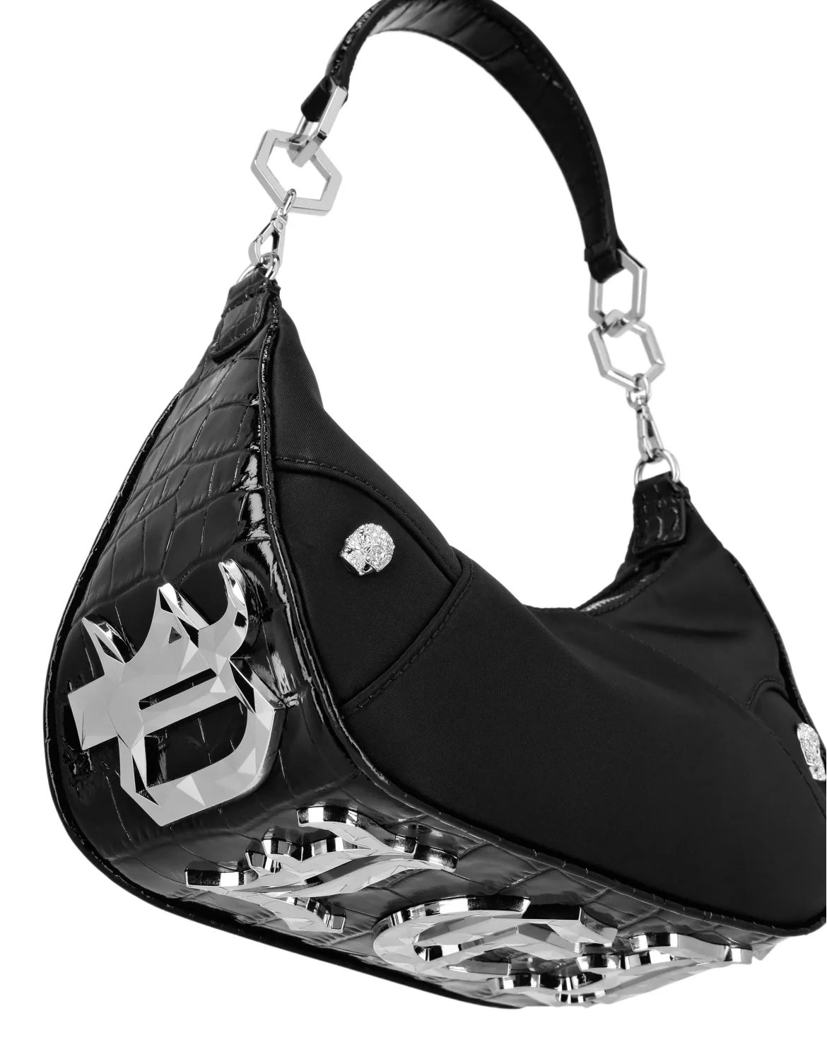 Nylon Crocco Shoulder Bag Gothic Plein, цвет: Черный