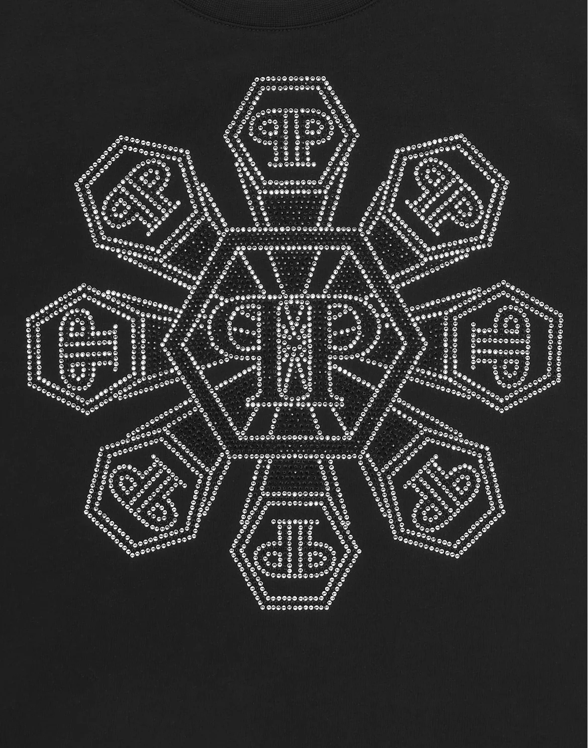 T-shirt Round Neck SS Strass Monogram, цвет: Черный